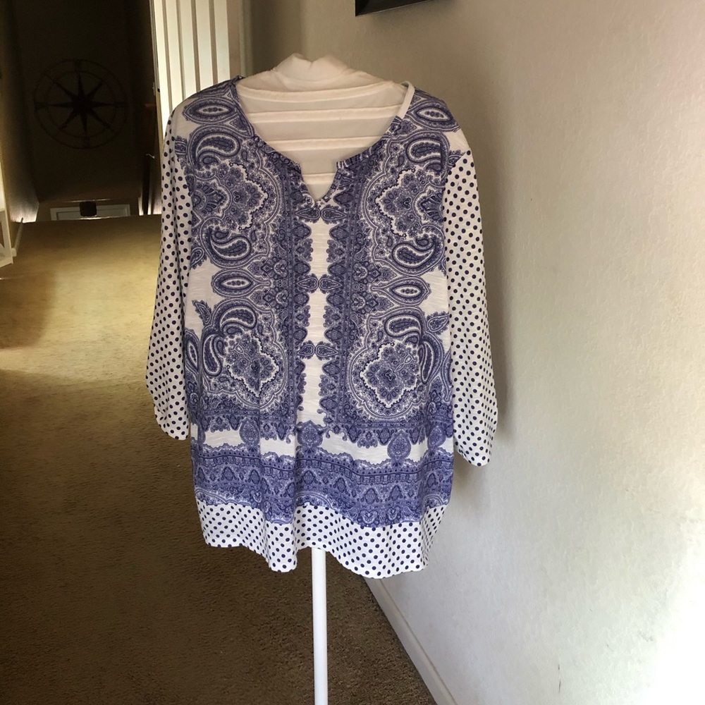 Boho indigo mixed print Chico’s shirt